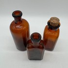 Vintage Amber Glass Bottle Lot 3 Antique Apothecary Chemist Wyeth Cork Medicine