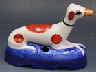 Antique English Staffordshire Porcelain Pair Pen Holders Greyhound Whippet Dogs