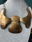 Vtg Egyptian Revival Modernist Brutalist Hammered Brass Signed Tut Necklace