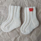 Hand Knitted Wool Baby Socks 0-3 Months White Butterfly Newborn Gift