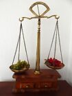 Vintage Balance Scale Brass With Wood Base   Weight Drawers  27 h 17 w  Classic 