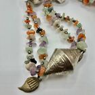Vtg African Tribal Style 30    Necklace - Large Silver Tone Beads   Gemstone Chips