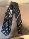 New Silk Tie Black With Beautiful Pewter Mini Flowers And Squares