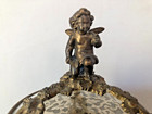 Antique European Bronze With Curved Glass And Silver Decoration Ink Well