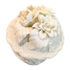 Vintage White Bisque Porcelain Round Trinket Jewelry Box 3d Roses Floral Basket