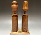 2 Sosaku Kokeshi Doll  397 Vtg Yakusugi Cryptomeria Wooden Boy Girl Couple Japan