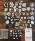 Lrg 76 Lot Antique   Vtg Cameo Rhinestone Sewing Buttons Sets Pairs On Card 