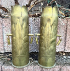 Antique Wwi Trench Art Shell Case Vases Pair 1918     Engraved Brass     30 Cm