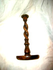 Antique English Oak Barley Twist Candle Holder Brass Cup 1890s Victorian