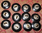 Rare Lot Set 12 Antique Victorian Lacy Black Glass  Buttons - Flowers - 9 16 