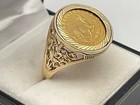 925 Sterling Silver Krugerand Coin Men Or Women Ring In 14k Yellow Gold Plated