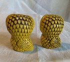 Owl Salt   Pepper Shaker Set Neon Orange   Yellow Japan 3     Vintage 70s Mcm