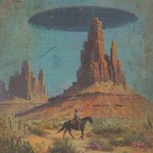 Cosmic Cowboy Ufo Wall Art  Sci-fi Western Alien Uap Desert Cactus Flower Poster
