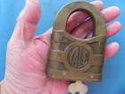 Very Large Vintage  yale  Brass Lever Padlock W key  4  Tall  2 Pounds 