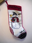 Christmas Snowman Stocking  Needlepoint  20  X 7   Glad Tidings  Red Velvet Back