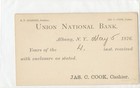 May 5 1876 Fancy Cancel On Union National Bank  Albany Ny Postal Card