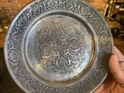 Antique Hand Embossed Floral Design Middle Eastern Tinned Copper Plate  8 25   