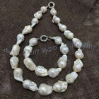 Huge 15-24mm Natural White Baroque Keshi Pearl Necklace Bracelet Earrings Set