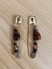 Pair Handmade Glass Cat Bead Safety Pins Artisan Brooch Sweater Shawl Kilt Pins