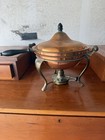 Vintage Mid-century Copper   Brass Chafing Dish Set Complete With Stand  Burne
