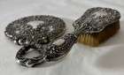 Antique Gorham Repousse Sterling Silver Hand Mirror   Hair Brush Vanity Set