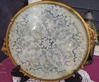 Vintage Antique Round Brass Rim Vanity Tray Ornate