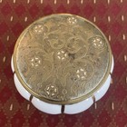 Vtg Matson Hand Painted Porcelain Dresser powder Jar  Metal Etched Lid  Japan