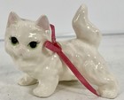 White Porcelain Cat Kitten Figurine With Pink Ribbon Bows