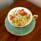 Hammersley Vintage Bone China Tea Cup Saucer Blue Gold Fruit Nuts Grapes Leaf