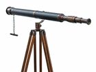 Marine Nautical 39  Brass Double Barrel Telescope On Wooden Tripod Stand Sailor