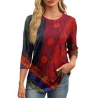 Women 3 4 Sleeve Shirt Round Neck Casual Shirts Regular Hot T-shirt Button Print