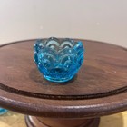Vtg Le Smith Moon And Star Salt Cellar Aqua Blue Glass Scalloped Salt Dip Mcm