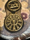 Set Of 2 Vintage  Brass Horse Equestrian Bridle Medallions On Leather