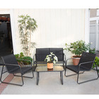 Barton 4 Pieces Outdoor Patio Furniture Lounger Chair Set W  Glass Table  Black