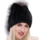 Womens Elegant Real Mink Fur Hat Knitted Cap Beanie Skull Earmuff W Tassels