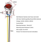5pcs 10mm Led Metal Indicator Light 110v-220v Ac Waterproof Signal Lamp  red 