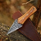 Mini Handmade Damascus Fix Blade Hunting Dagger Boot Knife Double Edged Tactical
