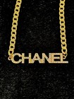 Chanel Crystal Bar Chain Link Name Plate Cc Logo Drop Long Necklace 18k G