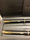 Parker Sonnet Vtg Matte Black Gold Trim Ballpoint Pen Pencil Set- Case   Booklet