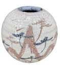 Shino Ware Round Vase Mino Pottery Japan Mountain Tree Crane Nature White Glossy
