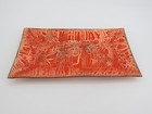 Vintage Rectangular Enamel Orange Gold Crackle Serving Tray Mcm Signed