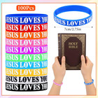 100 Pcs Jesus Loves You Bracelet Bulk Silicone Christian Bracelet Colorful Rubbe