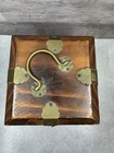Vintage Asian Wooden Jewelry Box With Brass Hardware Treasure Trinket Chest