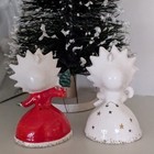 Vintage Rare Holt Howard Poinsettia Girls Set Of 2 Christmas Bell Ornaments