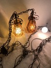 Vintage 1970   s 3-tier Light Amber Glass Globe Hanging Swag Chain Lamp
