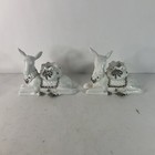Set Of 2 Vintage Christmas Deer Doe Candle Stick Holders White Silver Rare