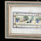 Vintage Persian Miniature Painting On Bone With Khatam Marquetry Frame