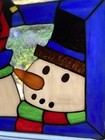 Vintage Genuine Stained Glass Sun Catcher Snowman W cardinal