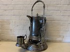 Antique Barbour Silverplate Tilting Pitcher With Stand   Cup With Floral Dec 