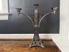 Vtg Art Nouveau Silver-plated Three-arm Candelabra With Floral   Filagree Motif